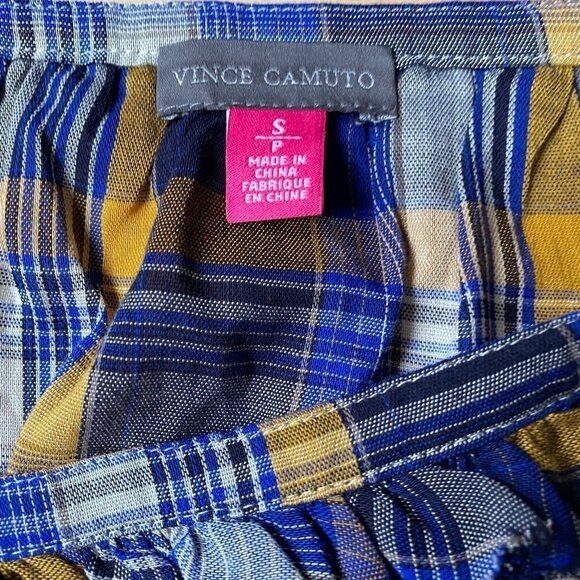 VINCE Camuto New Blue Plaid Top BNWT Short Sleeve - Picture 7 of 8
